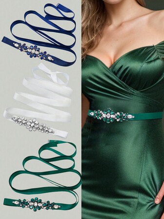 1 件绿水晶装饰女士手工腰带，优雅婚礼新娘礼服腰带，婚礼配饰