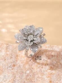 Copper Zirconia Stone Big Flower Ring, Fashion Adjustable Knuckle Ring Suitable For Party, Daily Wear And Holiday Gift