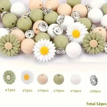 Bộ 52 hạt silicon hình hoa cúc và hoa hướng dương, tròn 15mm có miếng đệm pha lê - Trang sức tự làm nhiều màu, Móc chìa khóa, Vòng tay, Vòng cổ & Đồ trang trí thủ công - Bộ hạt silicon hoa cúc và hướng dương - Xem 13