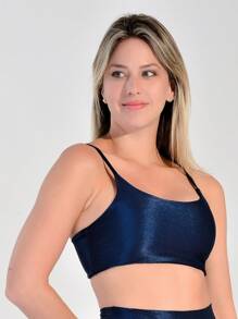 BRIGHT MICRO RIBBED FABRIC STRAP TOP - 藏蓝色 - 查看 1