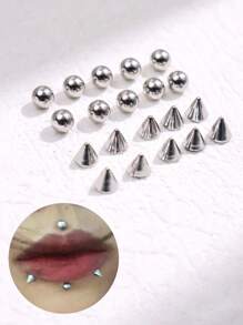 1set 20pcs 3mm Stainless Steel Geometric Ball Fake Piercing Stud Set Fake Nose Ring Stud Sticker Pack Fake Eyebrow Lip Piercing Non Piercied Body Jewelry