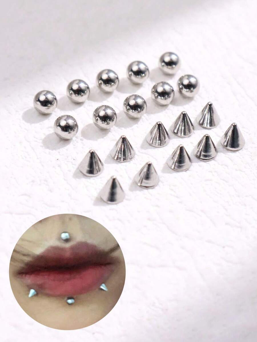 1set 20pcs 3mm Stainless Steel Geometric Ball Fake Piercing Stud Set Fake Nose Ring Stud Sticker Pack Fake Eyebrow Lip Piercing Non Piercied Body Jewelry
