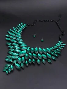 1 Set Vintage Faux Gem Crystal Gun Shaped Pendant Necklace & Earrings Jewelry Set, Suitable For Women Formal Event, Party, Banquet Wear