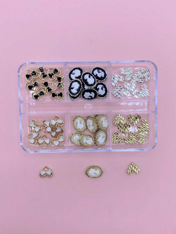 48pcs Metal Heart & Face Nail Art Decorations