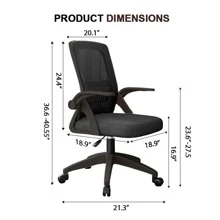 Office Chair, Ergonomic Desk Chair Breathable Mesh Chair Swivel Chair With Flip-Up Arms And Lumbar Support Computer Chair For Home Office - Black - View 6