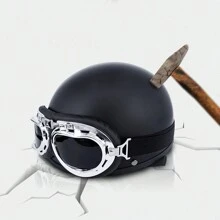 CHCYCLE Mũ bảo hiểm nửa đầu xe máy, Mũ bảo hiểm xe máy cổ điển kiểu Đức dành cho nam nữ, Mũ bảo hiểm cho người lớn đi xe tay ga ATV có kính bảo hộ - Màu đen mờ - Xem 5
