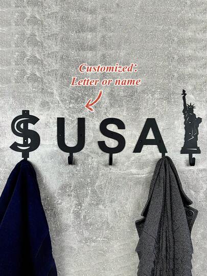 Ganchos de pano de metal com qualquer letra personalizados, porta-chaves de parede, cabides, cabides de roupas de corredor