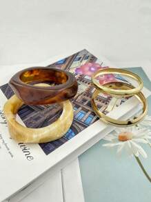 Set de 5 piezas/4 piezas/3 piezas/2 piezas de pulseras asimétricas gruesas de estilo punk simple, accesorio de joyería de belleza atemporal para mujeres, puede tener pequeños rasguños