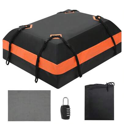 GOCAPTAIN Car Rooftop Cargo Carrier Waterproof Bag, 15 Cubic Feet, Extra Durable Roof Rack Cargo Bag With Waterproof Zipper, 8 Reinforced Straps, 4 Door Hooks And Luggage Lock Car Roof Bag, 15 Cubic Feet Rooftop Cargo Carrier Bag With Anti-Slip Mat, Storage Bag, Door Hooks, Combination Lock, Waterproof Top Luggage Bag For All Cars With Or Without Racks