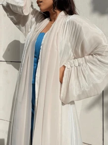 Modest Women Robe Abaya Cardigan Long Dress, Shiny Silk, For Outerwear