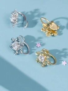 Hoa tai không xỏ khuyên bằng bạc Sterling S925 hình bông tuyết dành cho nữ, phụ kiện thời trang Giáng sinh thanh lịch có đính đá Zirconia - kẹp tai hình bông tuyết - Xem 4