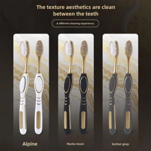 [1 Box/6pcs] Luxury Fine Soft Bristle Wide Head Olive Toothbrush For Gum Care And Teeth Cleaning, Home Use Home Bathroom Decor Fall Decor Back To School - Gilded Olive - View 6