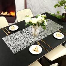 1 pieza Camino de mesa de rayas para vacaciones, individual de PVC resistente al calor con lámina de oro, almohadilla lavable para mesa de comedor de hotel/restaurante - camino de mesa decorativo línea - Ver 4