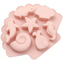 1 件 7 腔硅胶海洋世界巧克力模具、DIY 饼干模具、封蜡印章模具 - 藕粉色 - 查看 4