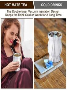 1pc/3pcs, Double-Walled Stainless Steel Yerba Mate Cup Set 8Oz, Tea Cup Set Include Insulated Yerba Mate Cup, Mate Straw Spoon & Cleaning Brush, Double-Walled And Hot & Cold Drink, For Mate Tea, Coffee, Easy To Clean )(Wood/Marble/Pink/Gray/White/Black) - Multicolor - View 11