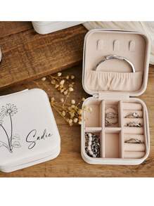 1 Stück personalisierter Namens- und Geburtstagsstrauß, kleine quadratische Aufbewahrungsbox für Ohrringe, Halsketten und Ringe, Schmuckbox, Geschenk für Schwester, Mutter, Brautjungfer, Reisen, Schulmaterial, Schule, Büro, für die Schule