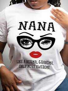 Chic 'Nana' Letter Print Tee - Effortless Style, Comfy Crew Neck, Short Sleeve - Versatile Women's Top For Casual Outings And Everyday Wear - 白色 - 查看 1