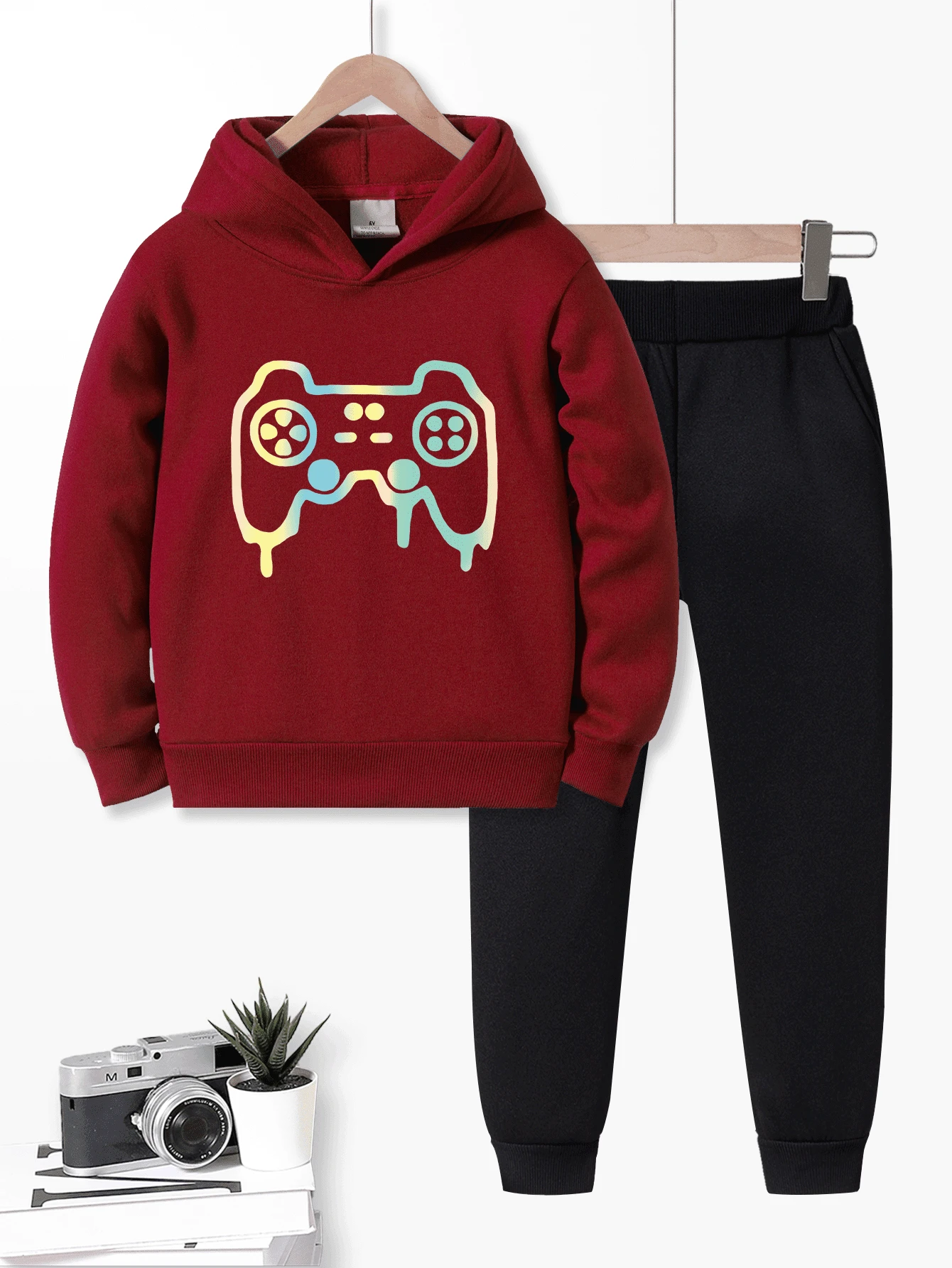 2 Stücke/Set Kapuzenpullover und Jogginghose mit Spiel-Motiv für Kleine Jungen
