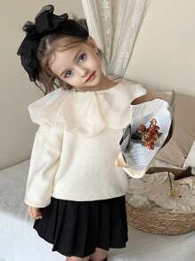 Young Girl Ruffled Collar Sweater, Simple And Fashionable Casual Everyday Wear - Beige - View 5