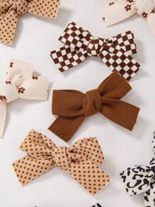 10pcs/Set Baby Girls Kids Beige Polka Dot Plaid Print Fabric Bow Hair Clips Princess Bangs Hair Accessories, Cute Everyday
