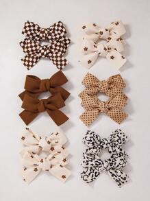 10pcs/Set Baby Girls Kids Beige Polka Dot Plaid Print Fabric Bow Hair Clips Princess Bangs Hair Accessories, Cute Everyday