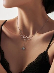 1 chiếc vòng cổ tua rua hình khối lập phương/ong/trái tim/bướm/trái tim thời trang đơn giản, đa năng để đeo hàng ngày, thích hợp làm quà tặng - Bạc - Xem 8