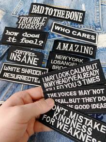 1 套 3/11 件黑白英文字母刺绣补丁涤纶熨烫补丁缝制 DIY 服装配件布贴适用于背包、牛仔裤、夹克、T 恤、帽子、连衣裙等 - 黑與白 - 查看 3