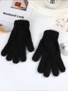 Winter Student Fingerless Gloves Fur Knit Writing Office Cycling Long Wrist Warm Gloves