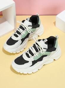 女性透氣撞色繫帶老爹鞋,運動戶外運動鞋 - 彩色 - 查看 3
