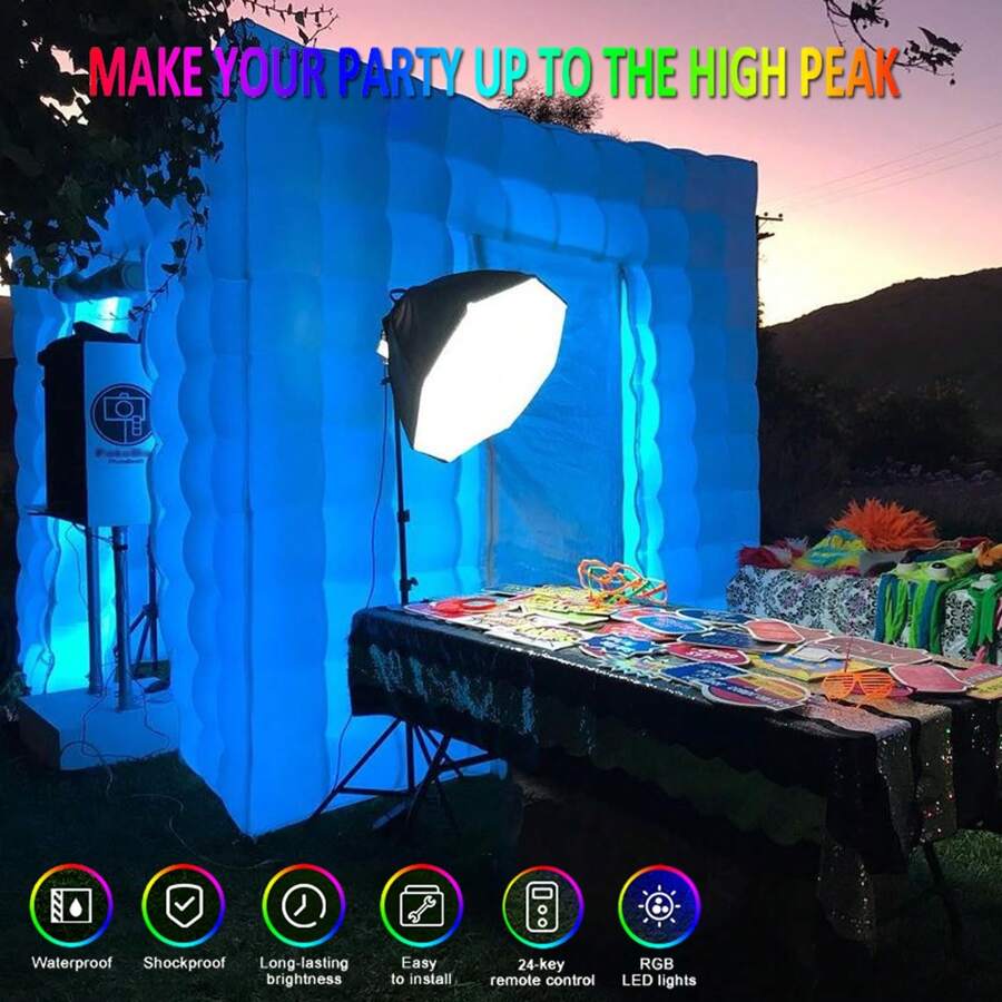 Portable Inflatable Photo Booth Enclosure (White, Two Doors, 8.2x8.2x8.2ft), Inflatable LED Photo Booth Tent With Air Blower, Photo Booth Backdrop For Wedding Event
