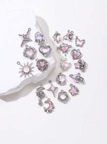 10/20pcs Random Pink Y2K Series Butterfly, Sun And Moon Enamel Pendant For DIY Necklace, Bracelet And Jewelry Making - Pink - View 9