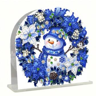 1 Set 5D DIY Diamond Painting Kit With Acrylic (PMMA) Beads, Diamond Painting Art Set For Tissue Box, Christmas Snowman Diamond Mosaic Making Tissue Holder, Handmade With Asymmetrical Shaped Diamonds, Unique Home Decor Craft Christmas Gift