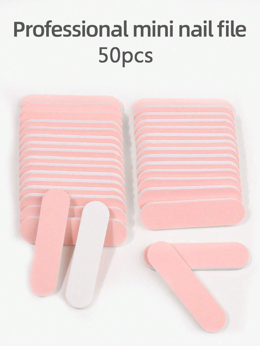 50 件装迷你粉色和白色小锉刀 240/240 粒度美甲磨条指甲抛光工具 - 粉色 - 查看 1