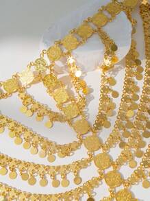 Herseygold 一件镀金土耳其库尔德新娘头饰，阿拉伯硬币图腾女士头饰，奢华新娘发饰，女士发饰 - 金色 - 查看 5