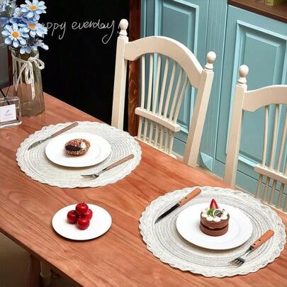 3 件套圆形编织餐垫，圆形简约餐桌垫，适用于餐厅