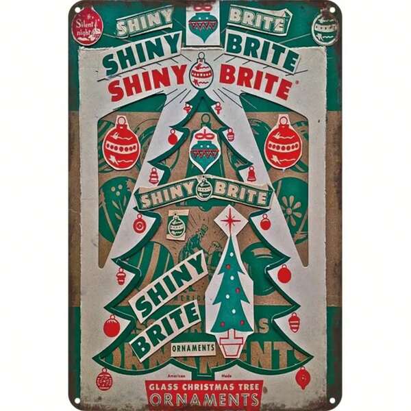 Retro Style Shiny Christmas Decorative Metal Tin Sign - Iron Wall Art, Suitable For Home, Living Room, Bedroom, Office, Cafe, Bar - Vintage Holiday Decor - 8"X12" - Water-Proof, Pre-Drilled Wall Art. Style Random