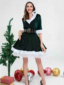 3 件套圣诞女王服装（连帽毛衣 + 腰带 + 裙子），成人女士圣诞服装，摄影道具，表演服万圣节 - A - 查看 10