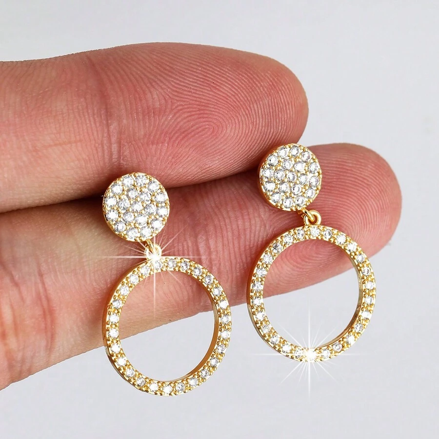 Hoa tai đinh tán tròn Cubic Zirconia khảm siêu nhỏ thời trang dành cho nữ - Vàng - Xem 1