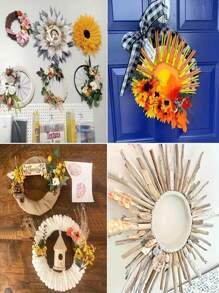 5/10-Pack Classic Style Wooden Craft Wreath Frames 11.81 Inch, DIY Christmas Wedding Decorations, Round Wood Hanging Ornament For Thanksgiving, Halloween, New Year, No Power Needed