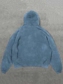 Men Distressed Casual Hoodie - Blue - View 2