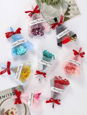 5 st/1 st set. Flerfärgad konstgjord blombukett, omslagspapper med konstgjorda rosor, eviga blommor. Kan användas som mors dag, alla hjärtans dag, bröllopssouvenirer och bordsdekorationer för hemmafester.