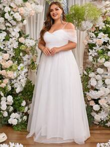 Plus Tulle Off The Shoulder Maxi Dress For Wedding Guest Evening Party Formal Event Bridal Shower Reception Dress Party Gowns Prom Dinner - White - View 5