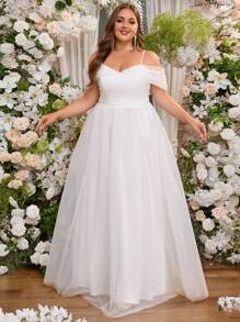 Plus Tulle Off The Shoulder Maxi Dress For Wedding Guest Evening Party Formal Event Bridal Shower Reception Dress Party Gowns Prom Dinner - White - View 7