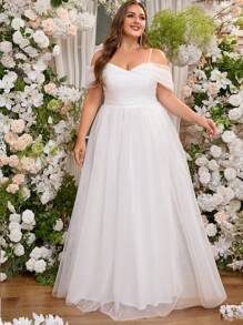 Plus Tulle Off The Shoulder Maxi Dress For Wedding Guest Evening Party Formal Event Bridal Shower Reception Dress Party Gowns Prom Dinner - White - View 2