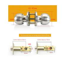 Bộ khóa cửa núm tròn chất lượng cao - Lỗ khóa, Chốt có thể điều chỉnh, Bảo vệ chống cạy, Lõi khóa bằng đồng thau nguyên khối, Thép không gỉ 304, Phù hợp với độ dày cửa 45-65mm - Độ dày cửa áp dụng 45-65mm - Xem 5