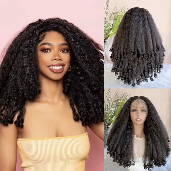 13*4*1 T-Part Swiss Lace Wig, 20inch Natural Color Ombre Afro Curly Short/Medium Hair, Fluffy Suitable For Daily Wear, Heat Resistant Synthetic Full Wig