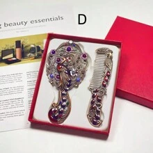 Exquisite Small Relief Antique Peacock Open Screen Handheld Mirror & Portable Creative Sense Comb, Gift Box With Greeting Gifts And Birthday Gifts,The Color Of The Gemstones Inlaid In The Product Is Random,Women Valentine Gift Birthday Boyfriend Girlfriend