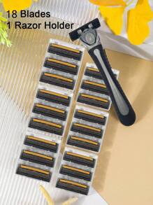 19 件/套男女手动安全剃须刀，18 件可更换刀片+1 件防滑手柄，3 层不锈钢脱毛剃须刀片可更换剃须刀头 - 彩色 - 查看 10
