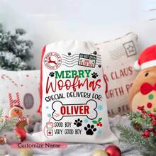 Sac de cadouri personalizat cu nume de câine, Moș Crăciun, ciorap de Crăciun, Merry Woofmas, cățeluș pentru animale de companie, primul Crăciun, pungă de cadouri pentru acasă, sub brad, decorare pentru șemineu, cadou de Crăciun, cadouri de Crăciun
