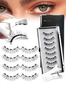 Set van 2 paar magnetische nepwimpers met professionele pincetten, herbruikbare, natuurlijke, gekruiste, korte wimpers, applicator voor wimpers voor dagelijks gebruik, werk, studie, reizen, feestjes, enz.